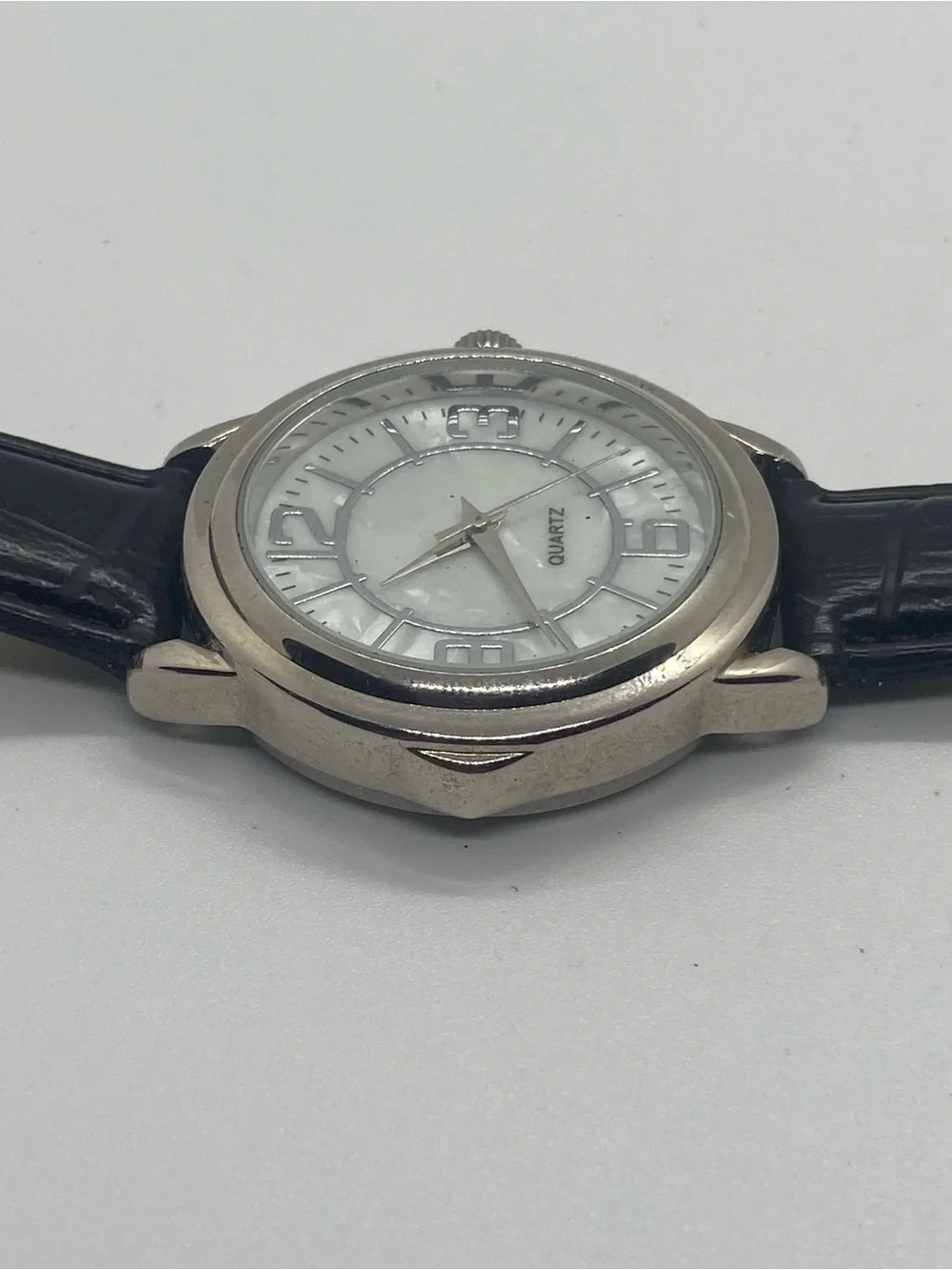Silver Case Black Strap Mens Quartz Watch